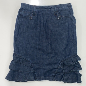 Pilcro and the Letterpress Dark Blue Denim Pencil Skirt with Ruffle Hem